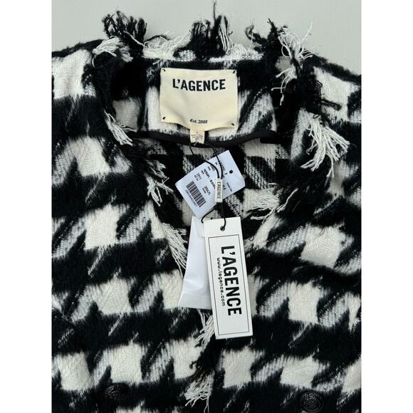 L' Agence Houndstooth print trench coat jacket black & white Sz. 8 New with tags - Picture 2 of 15